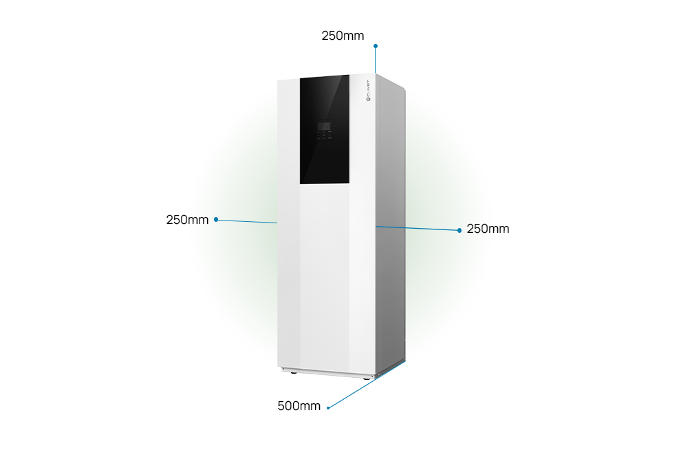 Distanze da mantenere unità interna: 500millimetri frontale, 250 millimetri ambo i lati, 250 millimetri dal lato superiore