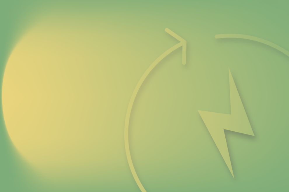 SINERGY by Clivet: Blackout? Non per te. Grafica del segno dell'energia con frecce circolari.