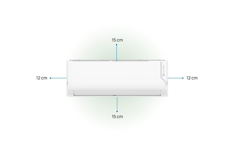 Respect distances to be maintained 12cm at the sides, 15cm above and below