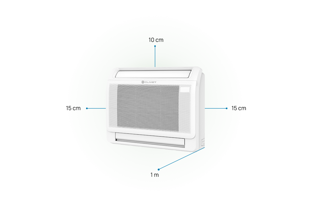 Minimum buffer distances to be maintained for CONSOLE 3: 15 centimetres both sides, 10 centimetres above and 1 metre in front.
